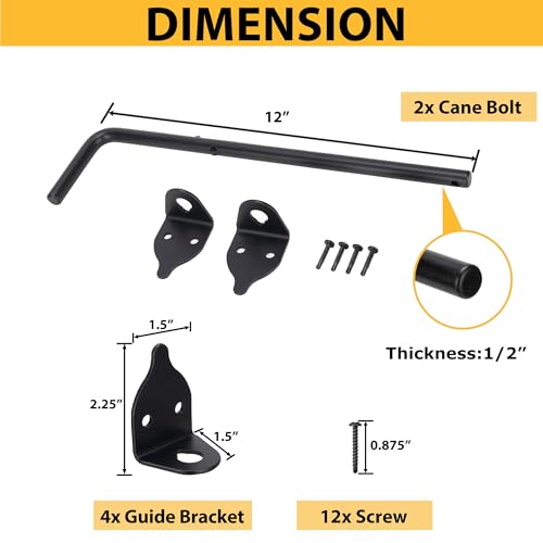12" Heavy Duty Cane Bolts for Gates with Black Rustproof Powder Upgraded Hardware Gate Drop Rod for Wood PVC Vinyl Fences Gates, Double Doors-2 Pack - size: 12 Inch-2pack