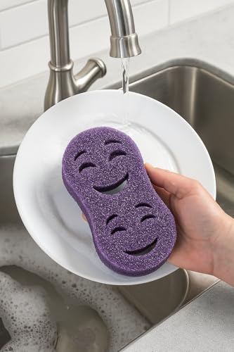 Smilyeez Double-Size Scrub Moji Sponge 2-Pack – Dual Smiling Faces, Temperature-Responsive Scrubber – Scratch-Free, Odor & Stain Resistant – Yellow - color: Yellow Double Moji