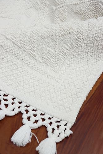 COTTON CRAFT Woven Area Rug - 2 Pack White Jacquard Dhurrie with Fringe | Boho Farmhouse Rustic Textured Cotton Throw Rug - Washable Accent Mat for Bedroom Living Room Entryway Nursery - 20x32 - color: White - 2 Pack, size: 1'8" x 2'8" (Rectangular)