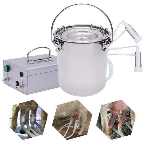 5L Dual Head Sheep Goat Cow Milking Machine Vacuum Impulse 304 Steel Pump Milker Electric Automatic Cow Milker Machine with Milk Tube Brush for Sheep Goat/Cow