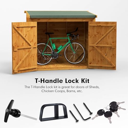 T-Handle Lock Kit,Hurrikom Double Shed Door Latch with 5.5" Stem, Lock Matching Set Includes 10 Keys for Sheds Doors, Playhouses, Chicken Coops,Camper, RV, etc(Black).All Keys are Universal. - size: 5.5 inch-BLACK-T