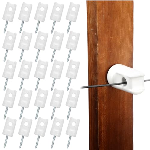 Blulu 25 Pack Ceramic Electric Fence Insulator Heavy Duty Ceramic Porcelain Lag Screw Insulator for Wooden Post Electrical Wire Ground Fencing Agricultural and Ranchers Supplies