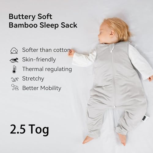BubblePanda Rayon Made from Bamboo Sleep Sack with Feet 6-12 Months 2.5 Tog | Toddler Sleep Sacks with Legs, Soft Walker Sleeping Sack, Lightweight Baby Wearable Blanket, 2-Way Zipper, Storm, Small - color: Storm, size: S(6-12M)