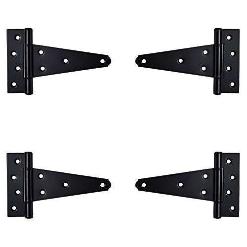 6 Inch T-Strap Heavy Duty Shed Door Hinges,Black Tee Hinge for Wooden Fences,Yard Door,Barn Door Gates, Wrought Hardware Rustproof,4 PCS - color: 4 pcs, size: 6 Inch