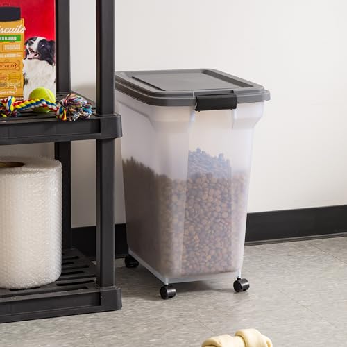 IRIS USA Dog Food Storage Container, Up to 40 lbs, Dark Gray, Made in USA | Includes 2-Cup Scoop & Wheels, Airtight Seal, BPA-Free, Bird Seed, Cat food, Cat Litter, Treats, Keeps Kibble Fresh - color: Dark Gray, size: 40 lbs