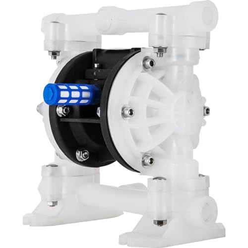 VEVOR Air-Operated Double Diaphragm Pump, 1/2 in Inlet & Outlet, Polypropylene Body, 8.8 GPM & Max 120PSI, PTFE Diaphragm Pneumatic Transfer Pump for Petroleum, Diesel, Oil & Low Viscosity Fluids - size: 8.8 GPM