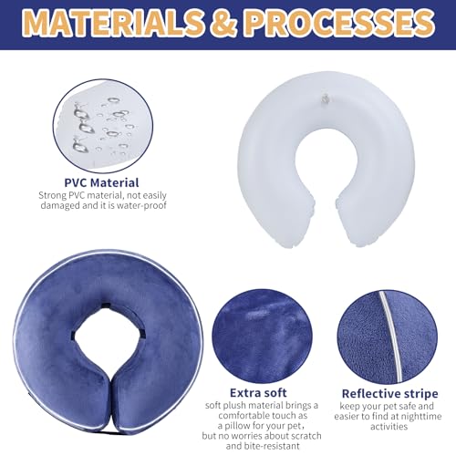 Inflatable Reflective Dog Cone Collar Alternative After Surgery,Doggie Recovery Dount Neck Ecollar,Adjustable Soft Dog Cone Collar for Small Medium Large Dogs (Blue, XL) - color: Blue, size: X-Large（15.5"-18.5"）