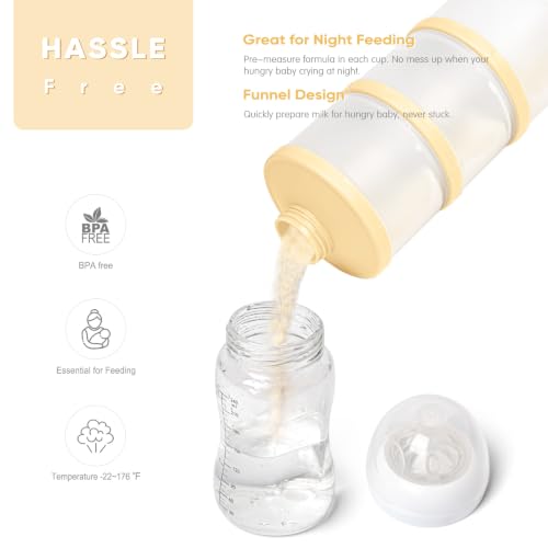 Termichy Stackable Formula Dispenser Portable: Milk Powder Container to go | Separated Compartments Premeasure Storage - Mess-Free Funnel Spout for No-Spill Pouring - for Home or Travel Use - color: Yellow