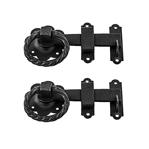 Renovators Supply Manufacturing Black Wrought Iron Floral Ring Gate Latch Fence Door Lock with Hardware Pack of 2 - color: Wrought Iron Floral, size: Pack of 2