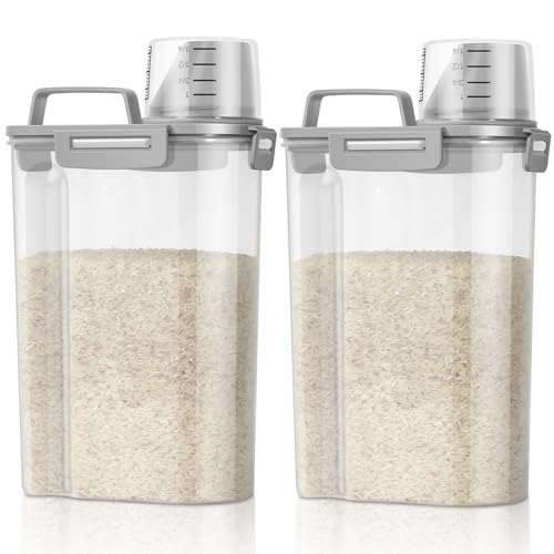 TBMax Rice Container 2 Pack 5 Lbs, Small Pet Dog Cat Food Container Dispenser, Kitchen Cereal Storage Container with Cup, Perfect for Daily Use, Travel, and Portion Control - color: Light Grey 3+3Qt