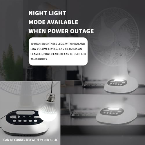 12 inch New Update Rechargeable Solar Powered Fan,14400mAh AC DC Portable Camping PowerBank 12 Inch Oscillating Tabletop Fan with Led Night Light for Home Office Outdoor Camping Tent Traving (1)