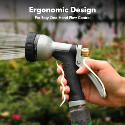 RESTMO Garden Hose Nozzle Heavy Duty, Rear Trigger Water Sprayer, Black | 7 Adjustable Spray Patterns, Durable Metal, Flow Control, Ideal for Plants & Lawns Watering, Cars & Pets Washing - color: Black