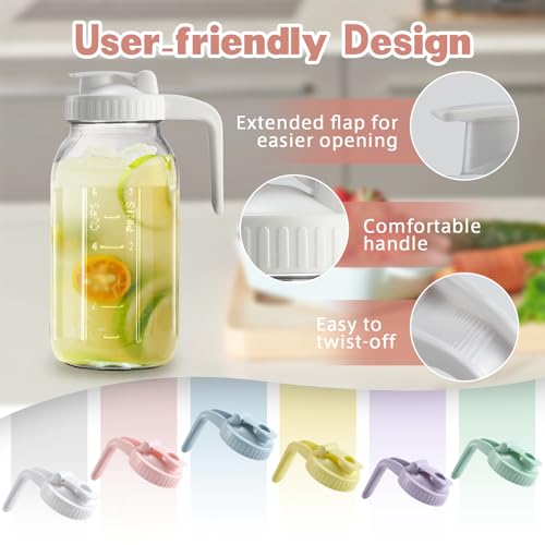 Mason Jar with Pour Spout Lid V-shaped, 2 Quart Iced Tea Pitcher Double Leak Proof, 64 oz Drink Pitcher for Breastmilk, Sun Tea, Juice, Coffee Creamer - color: Blue, size: 64 Ounces