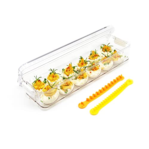 YOHA Clear Deviled Egg Tray Carrier with Lid 12 Grids Eggs Holder Case Refrigerator Egg Container Deviled Egg Platter Stackable Egg Tray Camping Picnic Travel Portable Egg Storage Container,Clear-12