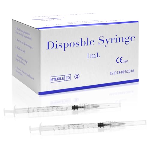 100 Pack 1mL 27Ga 1/2 Inch 13MM Lab Syringe Tools, Individually Packed - style: 1ml-27G 1/2"
