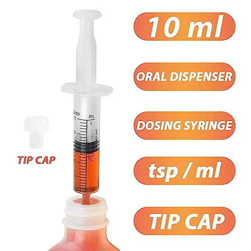 10mL Syringe for Liquid, Food, Oral, Scientific Labs, Measurement, Dispensing, Press-In Adapter, Craft, Big Tip with Cap- 10 Pack 10ml Syringes with tsp & mL Measurement (10ml-TSP, 10) - style: 10 ml-tsp