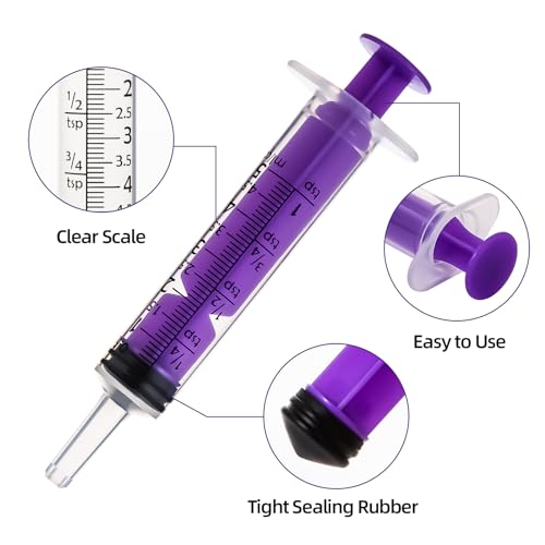 50pcs 5ml Syringes with Caps for Industry Lab Pet Feeding (Purple) - color: Purple, size: 5ml-50Pack