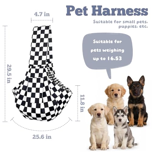 Dog Sling Carrier for Small Dogs and Cats 5–16 lbs, Puppy Carrier Sling with Safety Hook and Storage Pocket, Hands Free Pet Carrier Purse for Travel, Walking, Shopping (Ebony Check) - color: Ebony Check