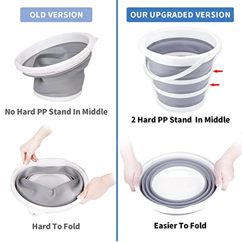 2 Pack Collapsible Buckets 10L 2.6 Gallon Cleaning Bucket Mop Bucket Folding Foldable Portable Small Plastic Water Supplies for Outdoor Garden Camping Fishing Car Wash Space Saving - color: Gray 2 Pack
