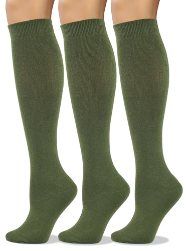 COTTON DAY Women's Soft Combed Cotton Knee High Socks Seamless Toe 3 Pack - color: Green 3 Pack, size: Small-Medium