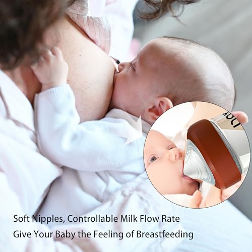 yanyoyo Natural Glass Baby Bottle for Breastfeeding Babies, 5.4oz Anti-Colic Baby Bottle with Natural Response Nipple(S), Clear, Wide Neck, 2 Pack, 1 Months+ - color: White, size: 5.4 Ounce (Pack of 2)