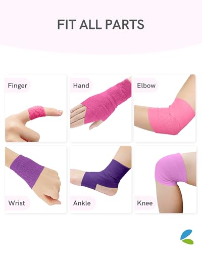 FriCARE Self Adhesive Bandage Wrap, Medical Tape in First Aid Kit | Elastic Cohesive Bandages for Sports/Vet/Wrist Ankle Wounds, 2 Inches X 5 Yards, Latex-free 6 Rolls, Sugar Bloom - color: Sugar Bloom