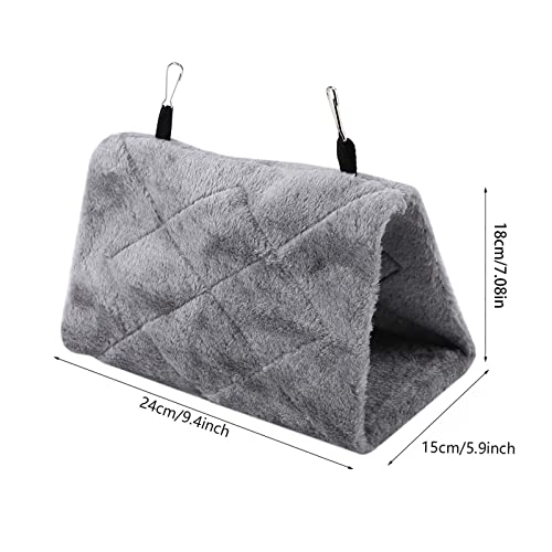 Bird Hut, 9.4x5.9x7.1in Warm Bird Nest House, Plush Hanging Birds Nest Warm, Gery Birds Hut for Cage with Hook Design for Parrots, Parakeets, Budgies Winter Bed Pet Toy