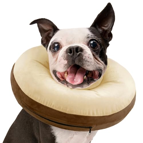 Kuoser Inflatable Dog Cone Collar, Dogs Donut Collar to Stop Licking, M | Soft Dog Cone Alternative After Surgery, Inflatable Pet Neck Pillow Comfortable Recovery E-Collar for Small Medium Large Dogs - color: Vanilla Latte, size: M (Neck: 11.8" - 15.7")