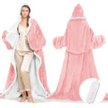 Wearable Heated Blanket with Foot Pocket, Electric Wearable Throw Blanket with Sleeves, Hood, Portable Heated Blanket with 8 Heat Settings, 1-10 Hours Auto Shut-off, Gift for Family, Friends, 50*70" - color: Pink