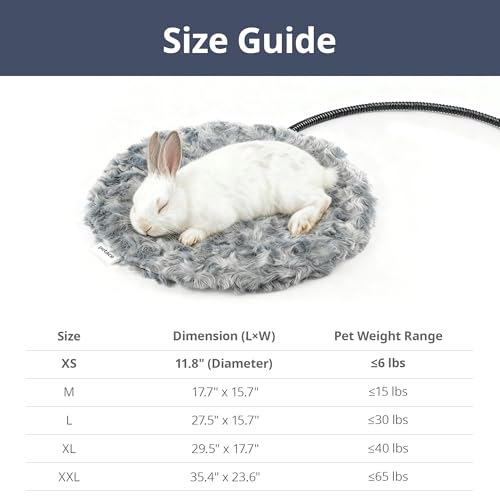 Adjustable Temperature Cat Heating Pad, 11.8"x11.8", 30W, Light Gray | 6 Heat Settings, 4 Timer Options, Chew-Resistant Cord, Rosebud Fabric Surface, Ideal for Small Cats & Rabbits - size: XS – Round 11.8"
