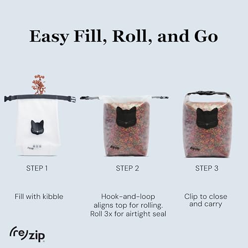 (re) zip Cat Food Storage Bag & Kibble Carrier, 14-Cup Roll Top, Black | Water-resistant, BPA-free, food-grade. Travel bag for boarding, pet sitters and vacations. Holds up to 6 lbs of cat kibble. - color: Cat Black, size: 14 Cup