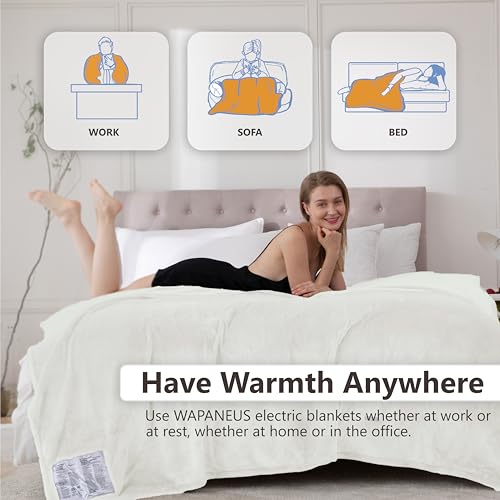 Wapaneus Heated Blanket Electric Queen Size 84"x90"-Dual Control with 10 Heat Levels 12 Timer Settings and 8 Hours Auto-Shut Off,Fast-Heating Electric Blanket,ETL Listed Machine Washable,Ivory - color: Ivory, size: 84*90in
