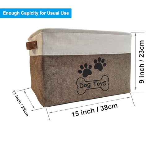 Dog Toy Basket Collapsible Dog Toy Box Foldable Dog Toy Bin for Pet Chew Toys - color: Brown, size: M:15"L x 11"W x 9"H