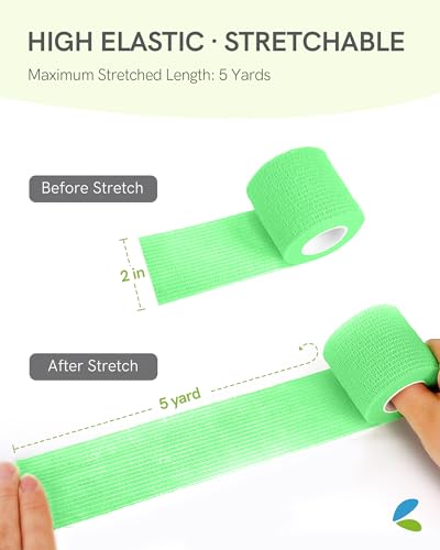 FriCARE Self Adhesive Bandage Wrap, Medical Tape in First Aid Kit | Elastic Cohesive Bandages for Sports/Vet/Wrist Ankle Wounds, 2 Inches X 5 Yards, Latex-free 6 Rolls, Velvet Mint - color: Velvet Mint