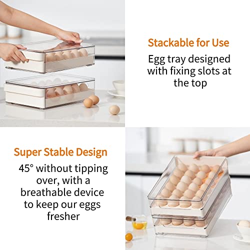Egg Storage Container - BPA Free Refrigerator Organizer Bins, Stackable Egg Holder, 24 Egg Tray, Clear Egg Drawer - color: Yellow