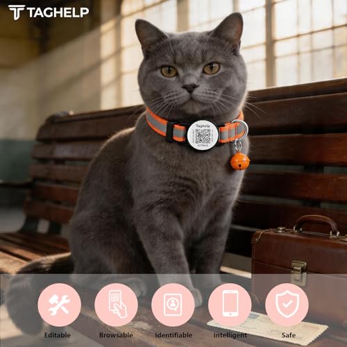 Smart QR Code Cat Collar 2-Pack, Breakaway Reflective Collar with Permanent Online Profile, Adjustable 7.5-12.5 Inch Safety Collar for Cats (Orang & Blue) - color: Reflective Strip - Orang & Blue