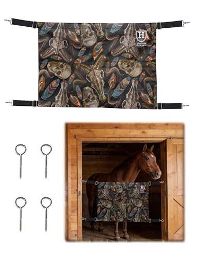 Harrison Howard Horse Stall Guard with Adjustable Straps and Sturdy Spring Hooks Included Aisle Guard Stall Guard for Horses, Skull Dread - color: Skull Dread