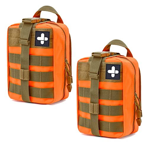 2-Pack First Aid Pouch 1000D Nylon Tactical Molle Medical Pouch Utility Pouch for Outdoor Activities Medical Supplies Bag Only - color: Orange