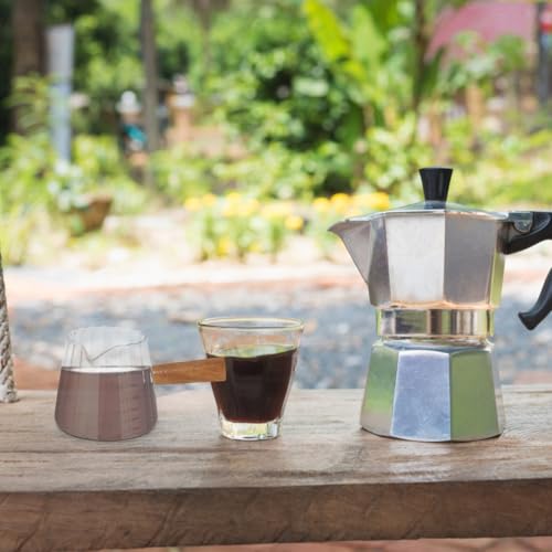 Cabilock Glass Milk Frothing Pitcher Measuring Cup 4.72 X 2.87 X 2.75 in Milk Cup with Spout for Espresso Latte Art Baking Sauce Syrup Home Bar and Party Use