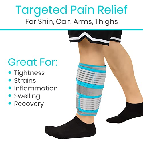 Vive Calf & Shin Ice Pack Wrap (Pair) - Extra Strength Hot & Cold Therapy | For Shin Splints & Leg Pain - Adjustable Compression Straps to Stay in Place - Flexible When Frozen with 30+ Minutes of Cold - size: 2 Pack