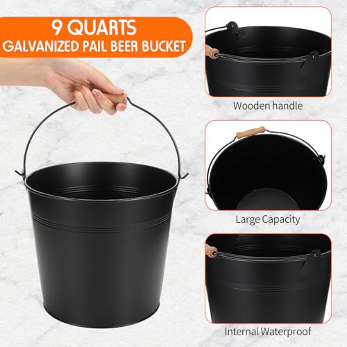 Didaey 12 Pcs 9 Quart Large Galvanized Metal Buckets with Handle Inch Heavy Duty Stainless Steel Pails Round Pail for Party Wedding, Crafts, Utensils, Table Centerpieces (Black) - color: Black