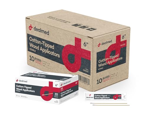 Dealmed 6 in Sterile Cotton-Tipped Applicators - 2000 Count Case | 100% Pure Cotton Tips, Wooden Shafts, Individually Wrapped Pairs, 100 Pouches Per Box, For Medication And Skin Care - size: 6" Sterile (Case of 2,000)