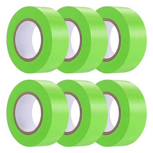 6 Pack Green Flagging Tape, Non-Adhesive Plastic Ribbon Neon Marking Roll | 1inch*600ft, Marking Tape for Tree Marking, Hunting, Boundaries Hazardous Areas,Trail Marking, Workplace Use - color: Green