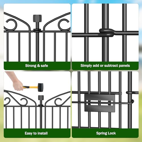 12 Panel No Dig Decorative Garden Fence with Gate 42" H x 25.67'L for Dogs | Rustproof welded metal with deep stakes for outdoor yards and patios. Arched modular design contains rabbits, small animals. - size: 42 in(H)