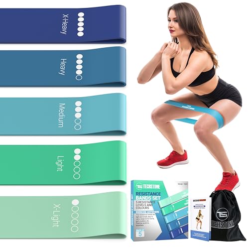 TechStone Resistance Bands Set – 5 Levels Loop Exercise Bands for Men & Women, Elastic Workout Bands for Home Gym, Training, Yoga & Fitness, Carry Bag Included - color: Blue