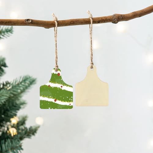 32 Natural Wooden Cow Ear Tags - Unfinished Hanging Tags with Ropes