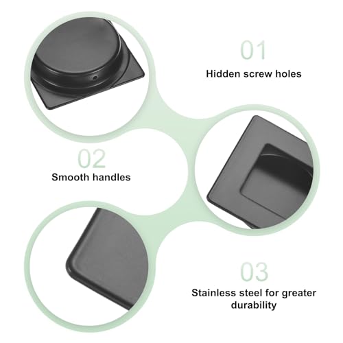M METERXITY 2-Pack Recessed Finger Pulls, 2.75 Inch 304 Stainless Steel Sliding Closet Door Handles for Barn Door, Rectangular Flush Pulls Handles [Black] - color: Black