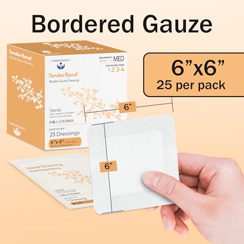 Bordered Gauze Island Dressing 6x6-25 Large Adhesive Bandages for Wound Protection - Good for Hospitals, Medical Facilities, First Aid Kits, and More - style: 6x6