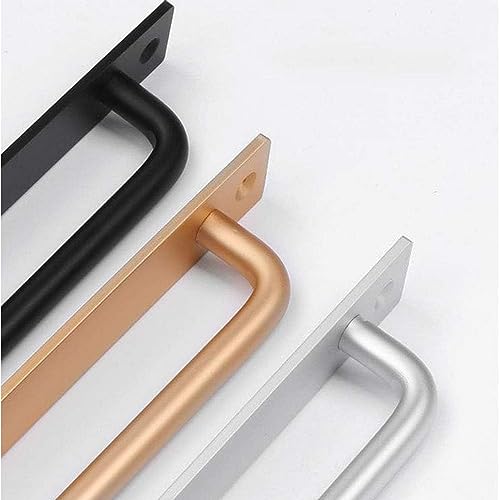 Metal Heavy Duty Barn Door Handle Flush Long Base Handle Pulls for Gate Shed Garage Door Drawer 4 Pieces (L, Black)