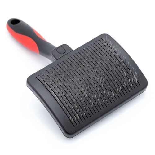 Jeffers Pet Self-Cleaning Slicker Brush for Dogs & Cats – Self Cleaning Button, Removes Tangles & Loose Hair, Non Slip Handle for Easy Grooming, Go To Gift for Pet Owners – Black, Red - Large - color: Self Cleaning Slicker, size: Large
